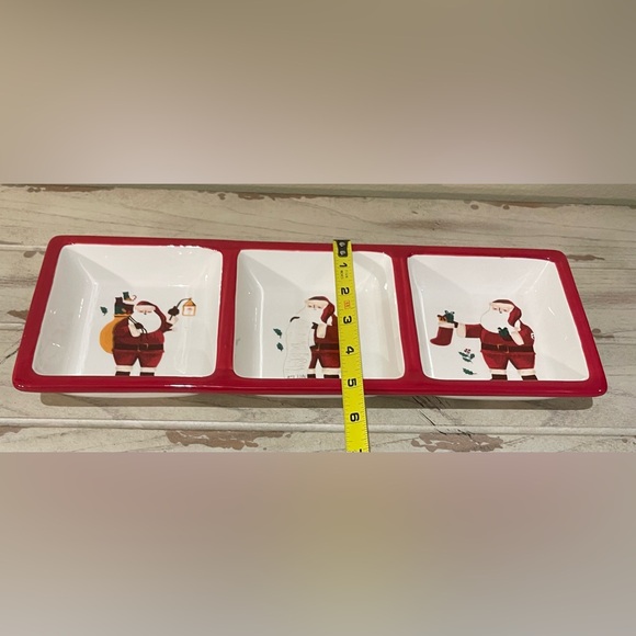 Christmas Platter Holiday Ceramic Triple Tray for Dip, Appetizers, Candy & More - Picture 8 of 8